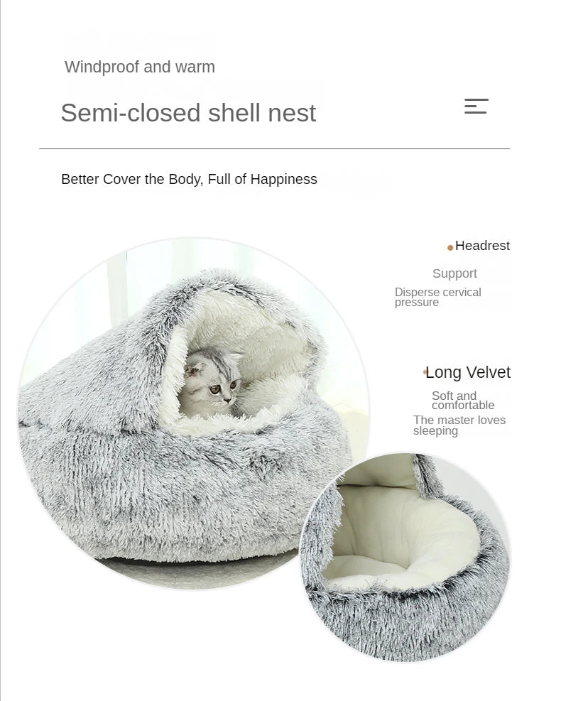 Winter Plush Pet Cat Bed Round Cat