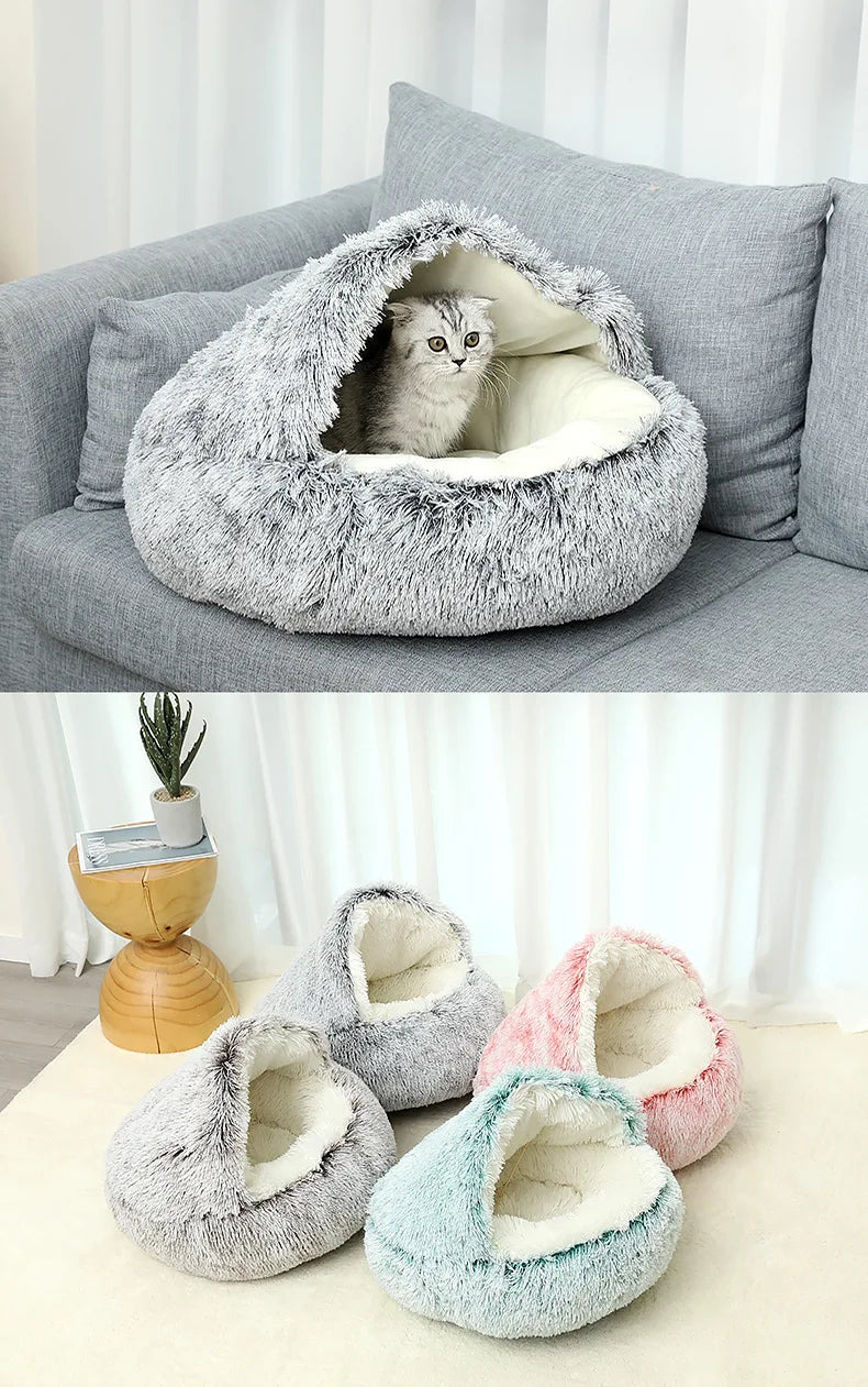 Winter Plush Pet Cat Bed Round Cat