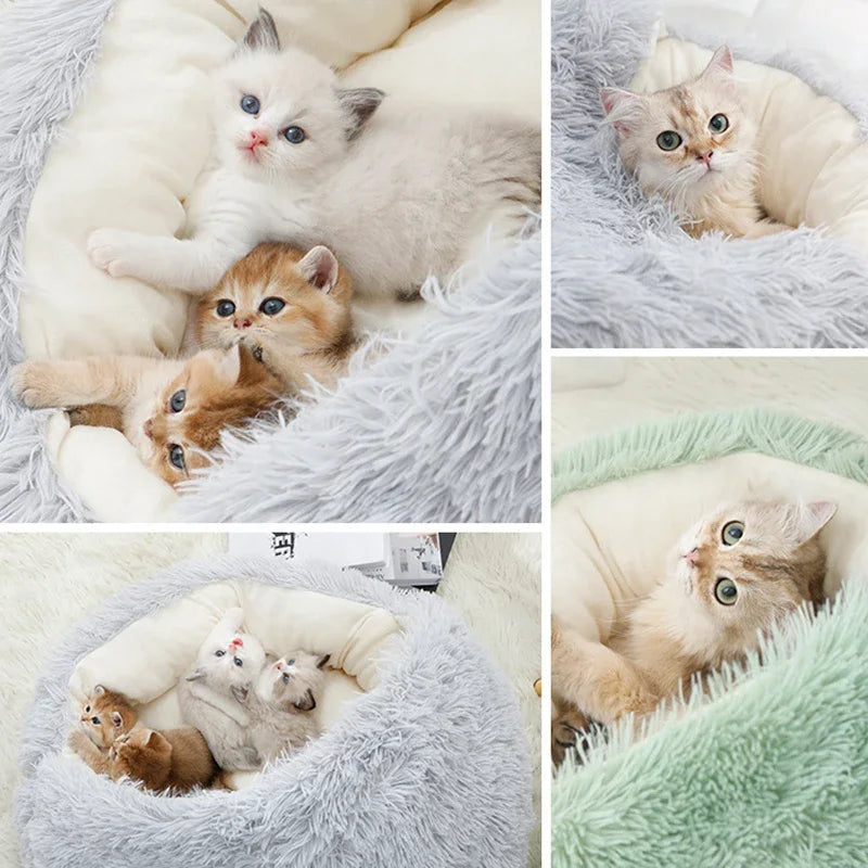 Winter Plush Pet Cat Bed Round Cat