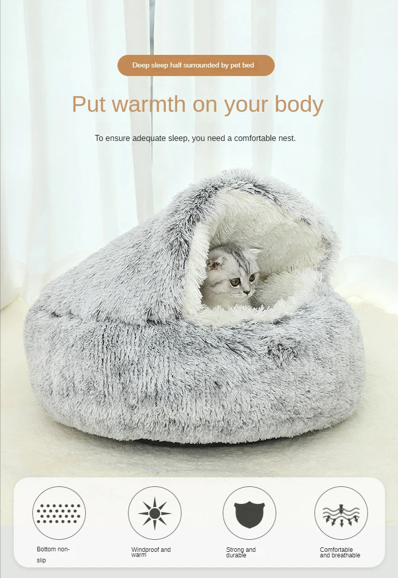 Winter Plush Pet Cat Bed Round Cat