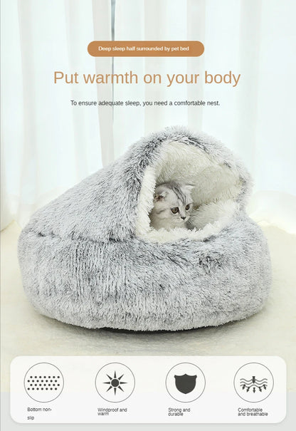 Winter Plush Pet Cat Bed Round Cat